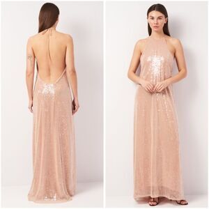 ZARA SEQUIN HALTER DRESS BEIGE-PINK